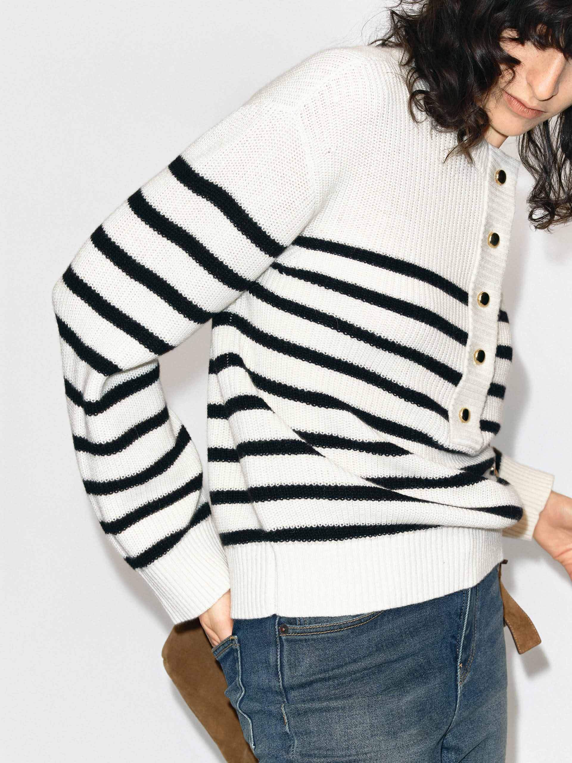 Henley Collar Wool Sweater