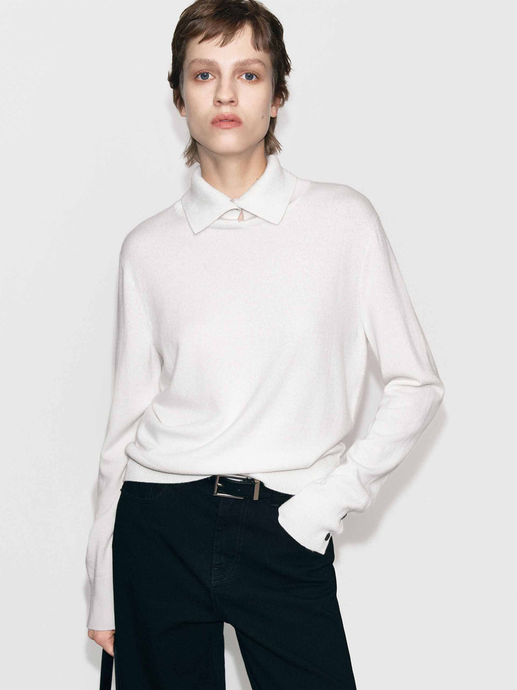 Ribbed Collar Knitted Sweater