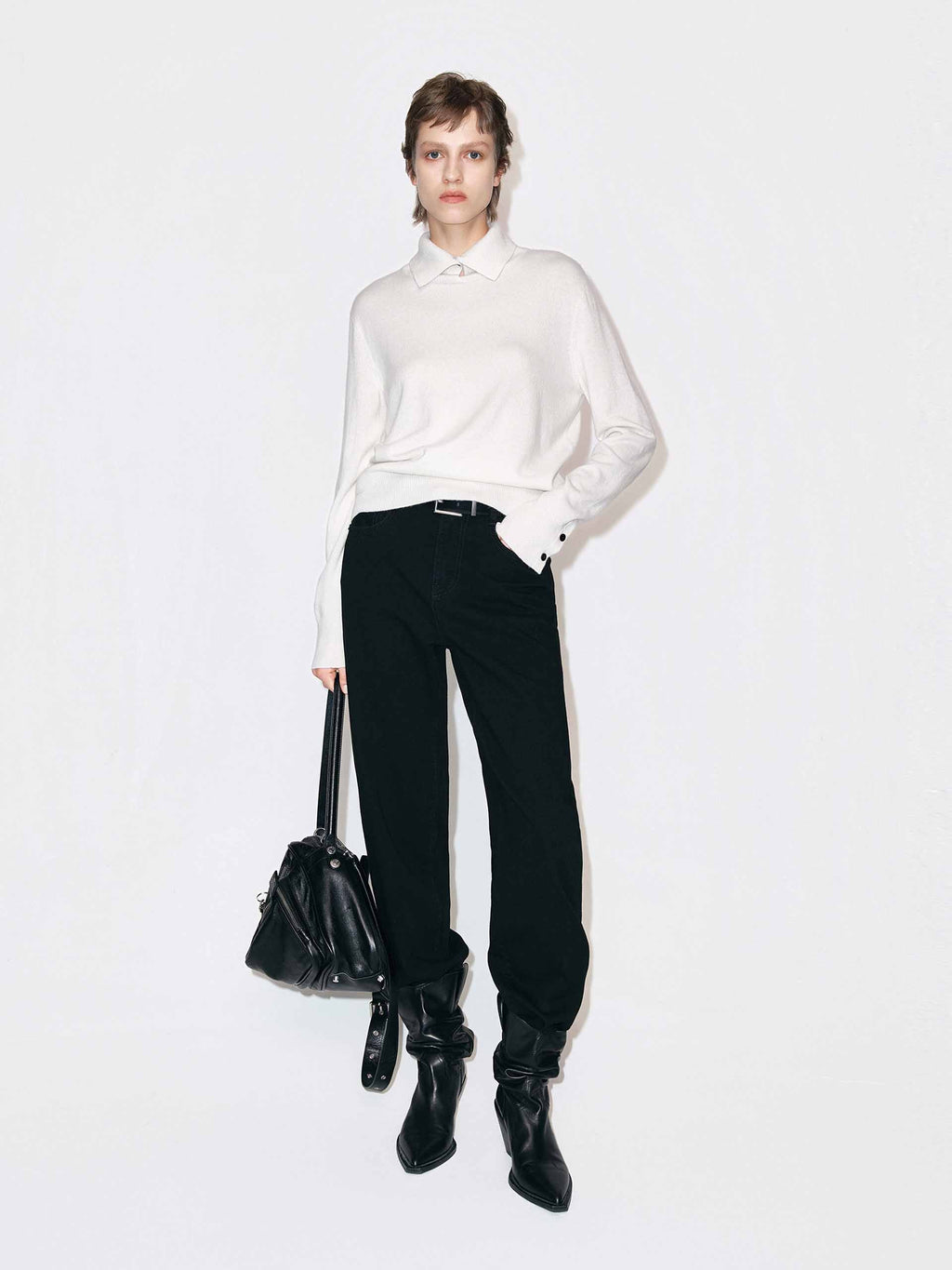 Ribbed Collar Knitted Sweater