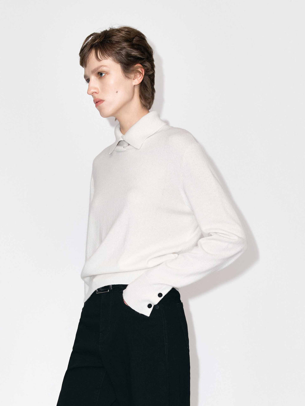 Ribbed Collar Knitted Sweater