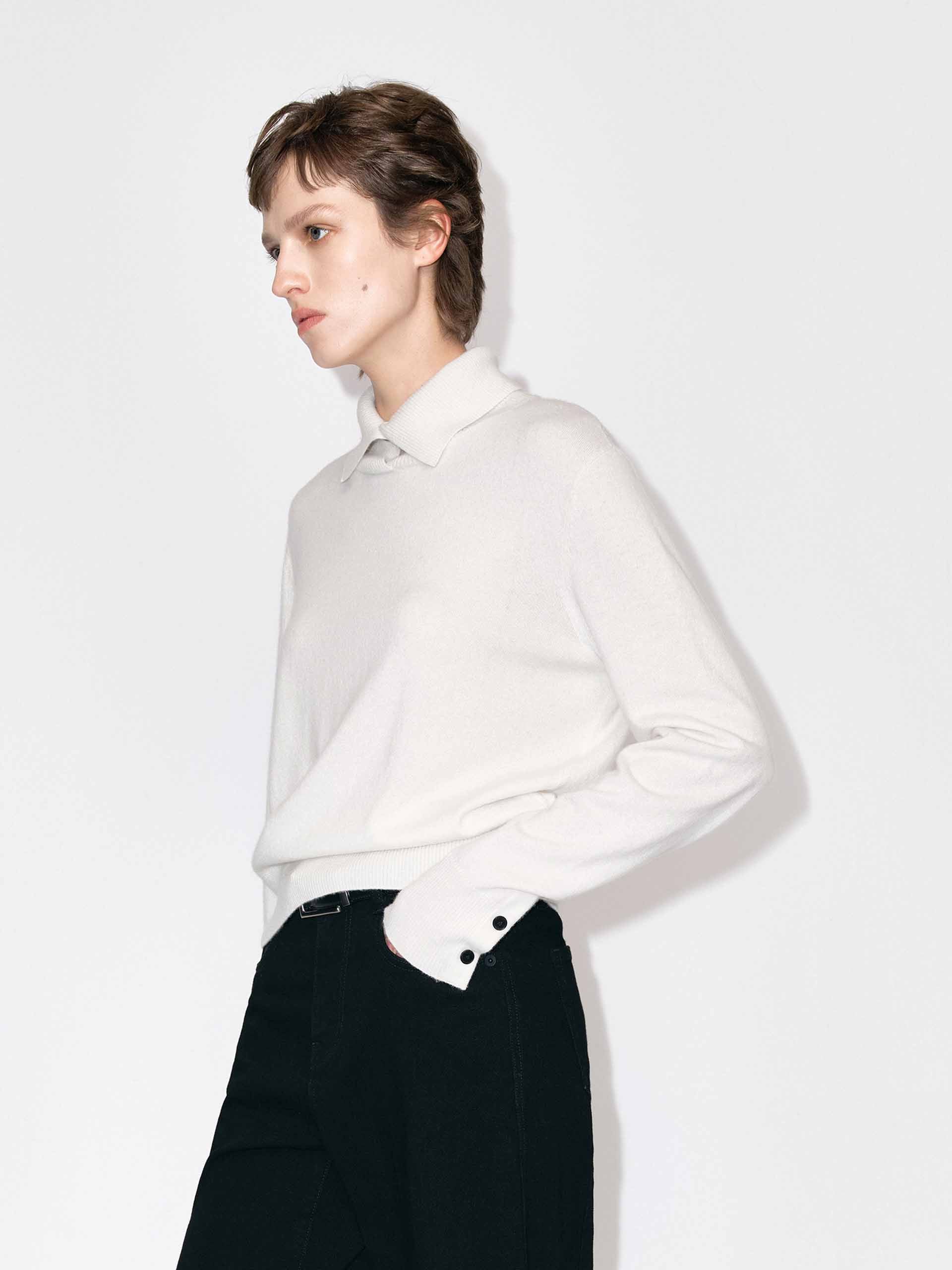 Ribbed Collar Knitted Sweater