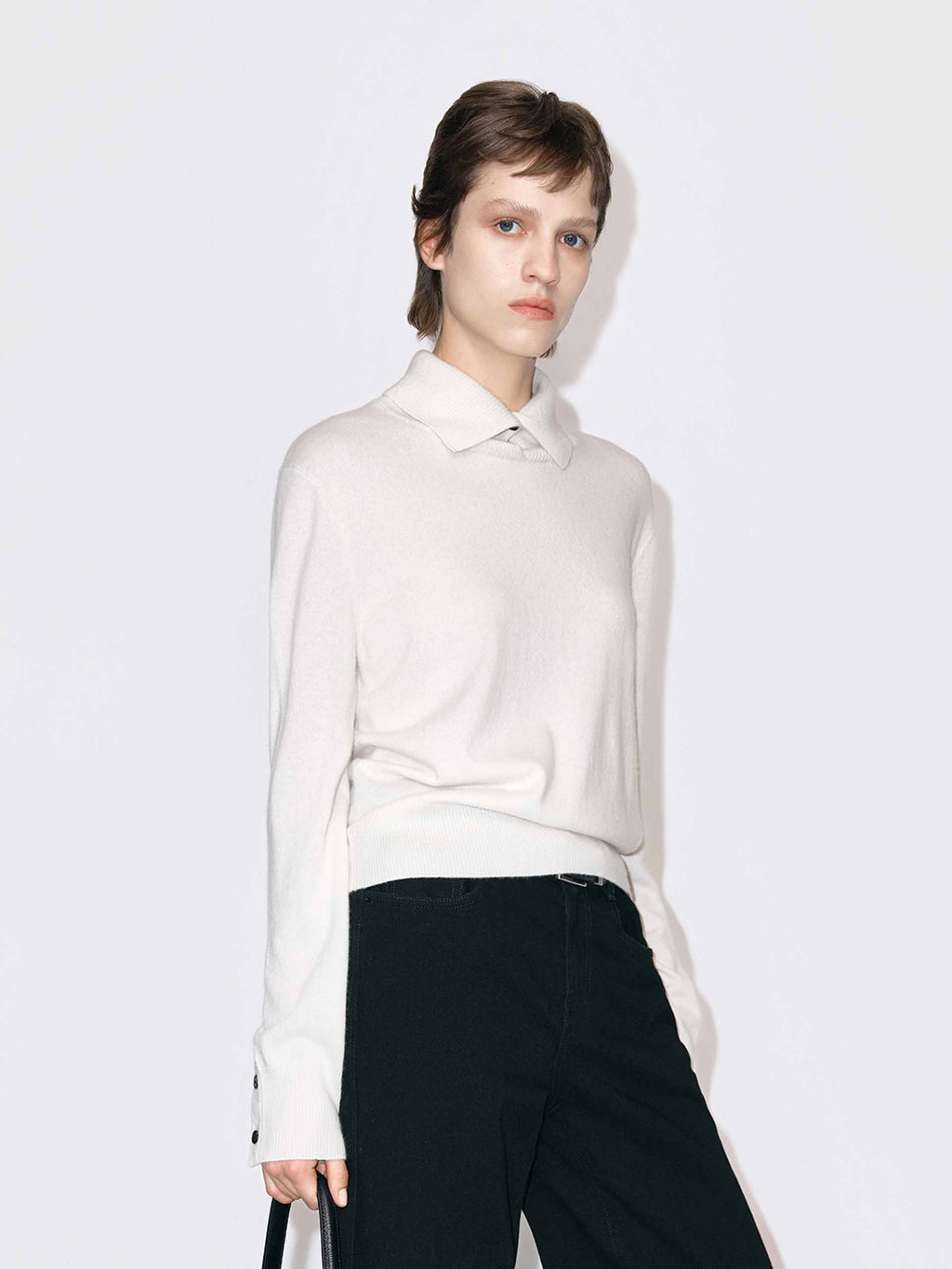 Ribbed Collar Knitted Sweater