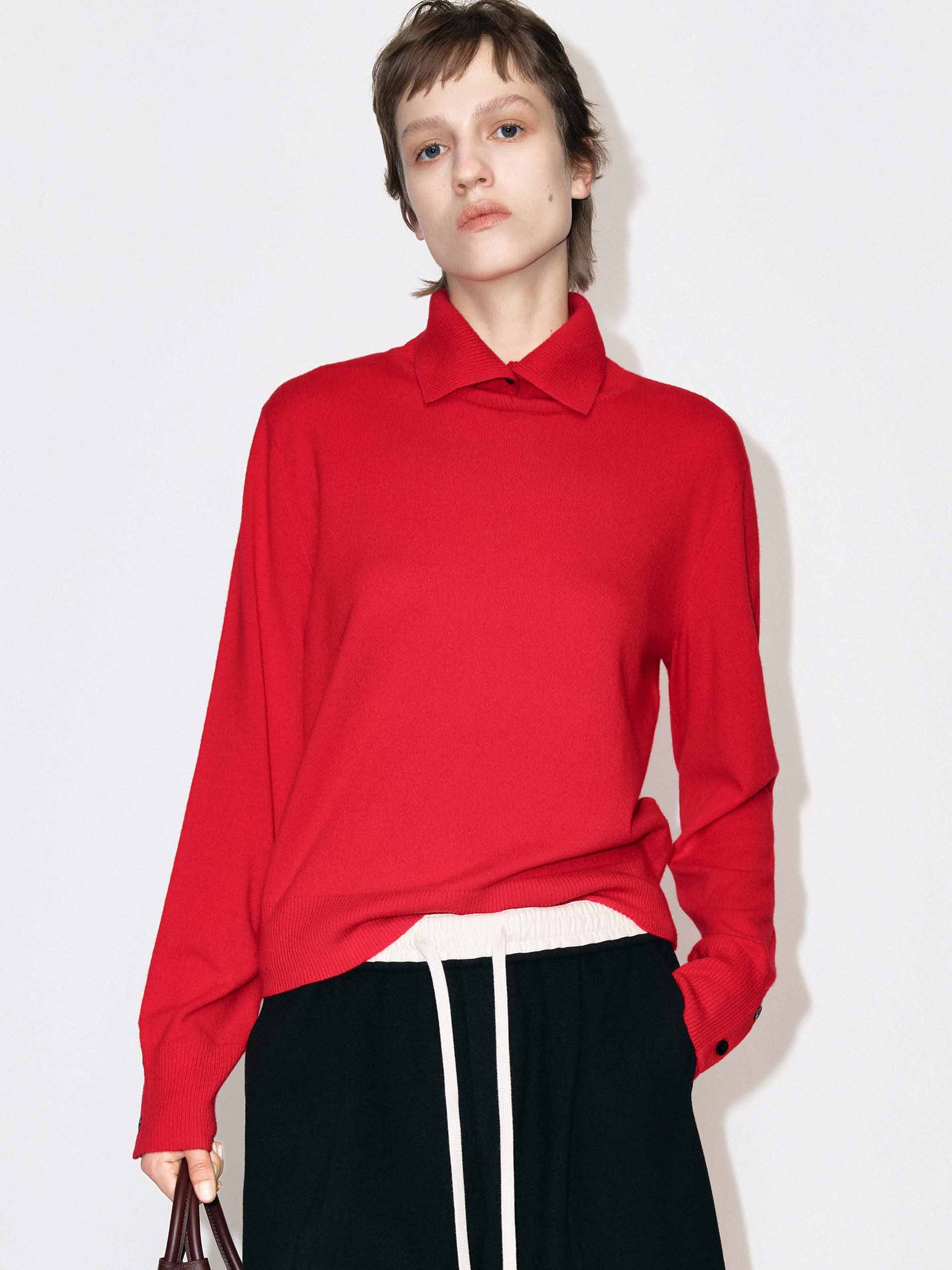 Ribbed Collar Knitted Sweater