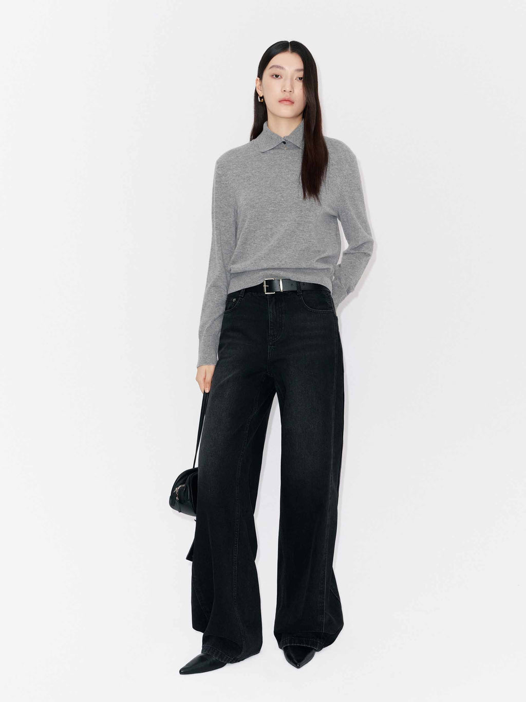 Ribbed Collar Knitted Sweater