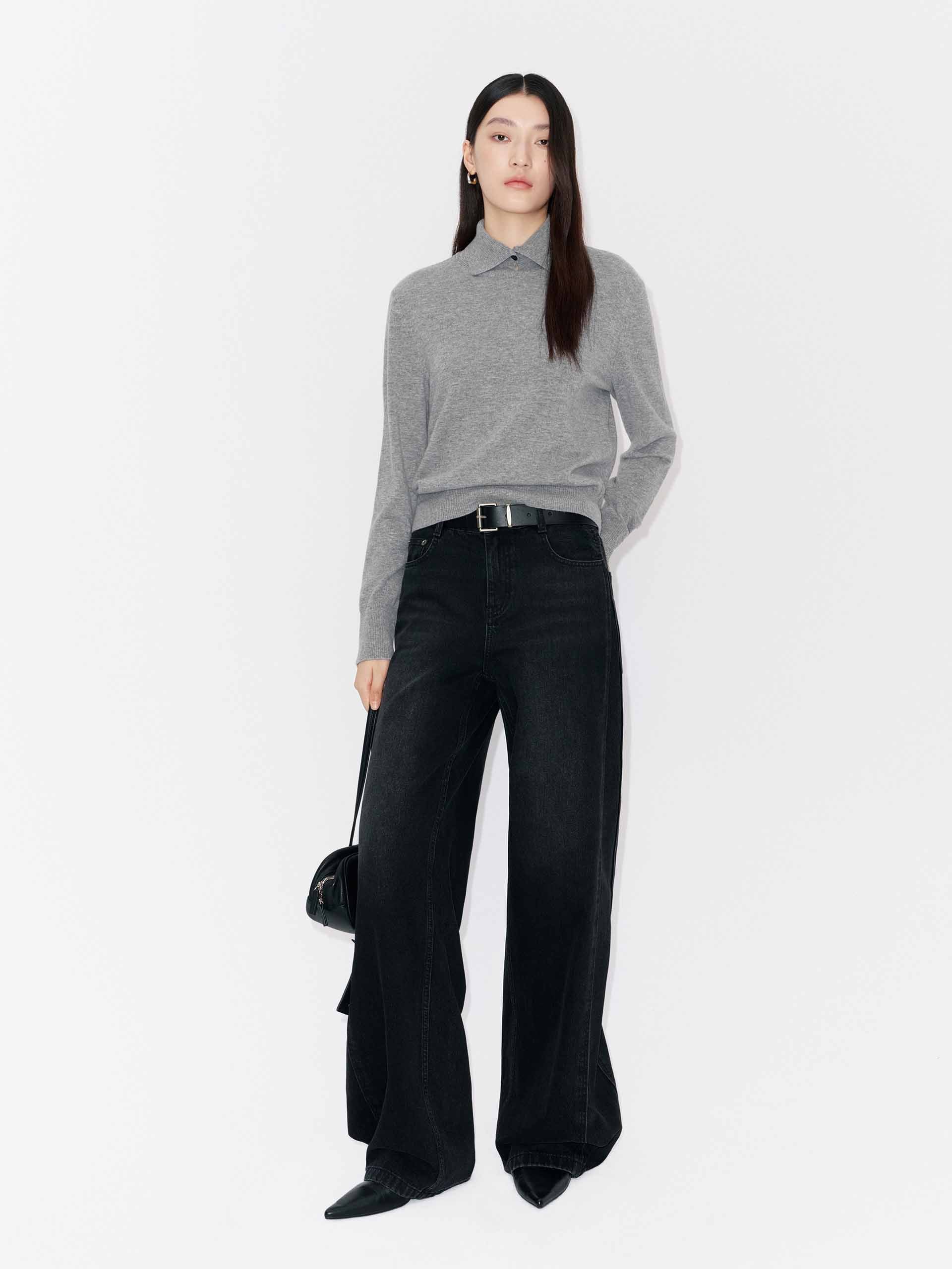Ribbed Collar Knitted Sweater