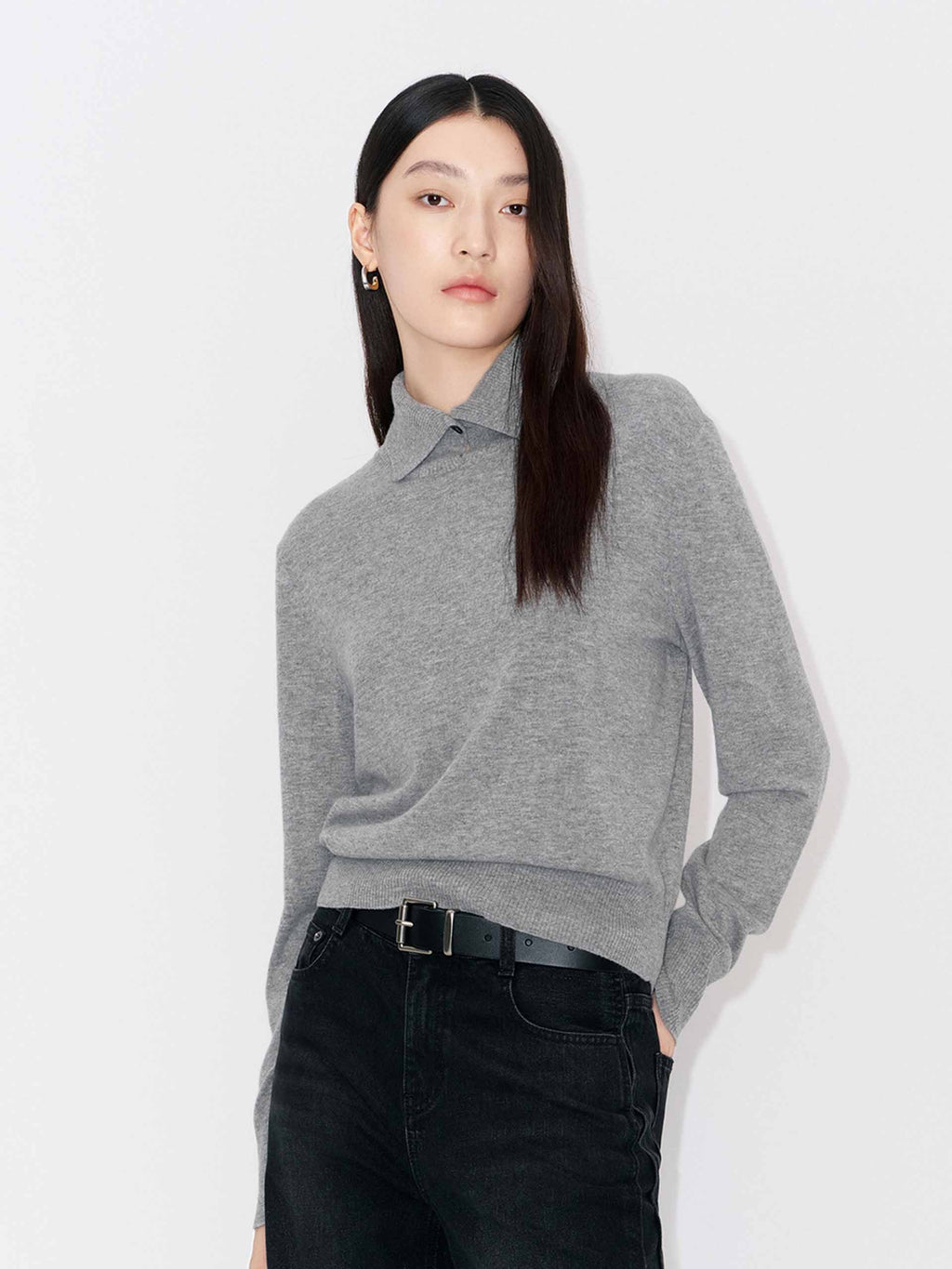 Ribbed Collar Knitted Sweater