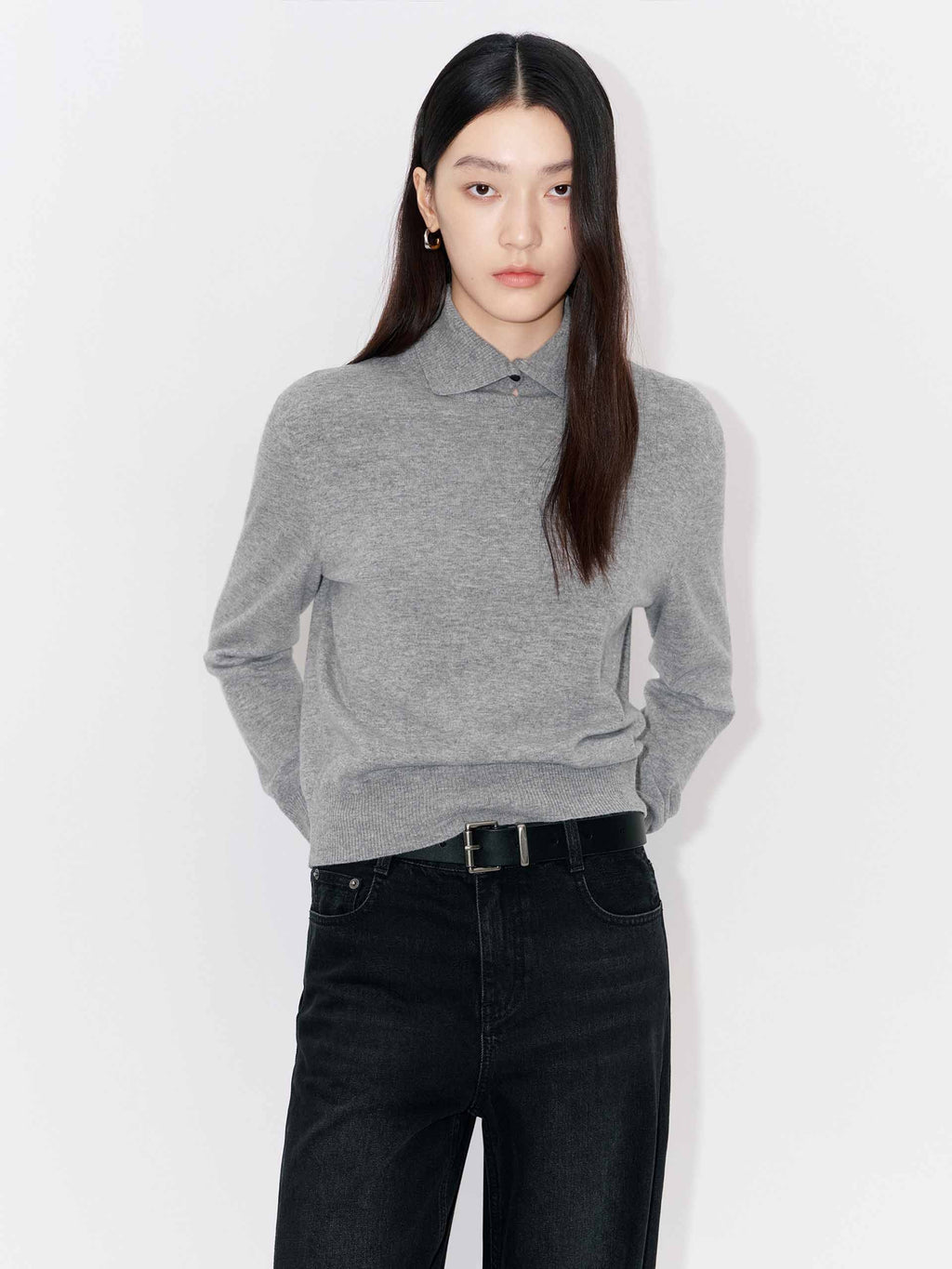 Ribbed Collar Knitted Sweater
