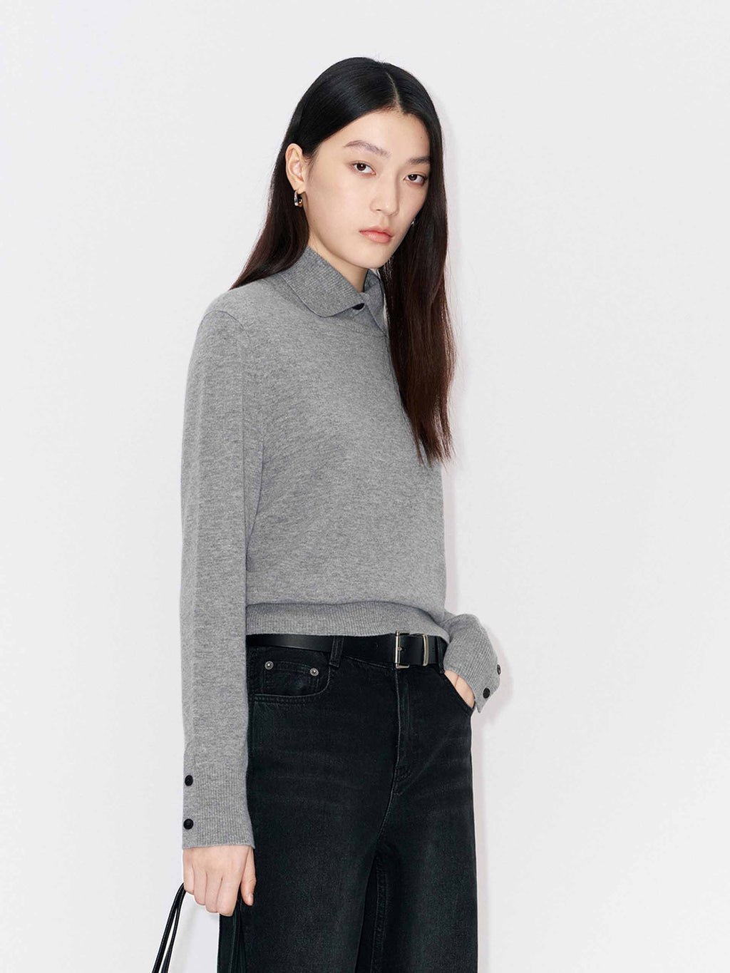 Ribbed Collar Knitted Sweater