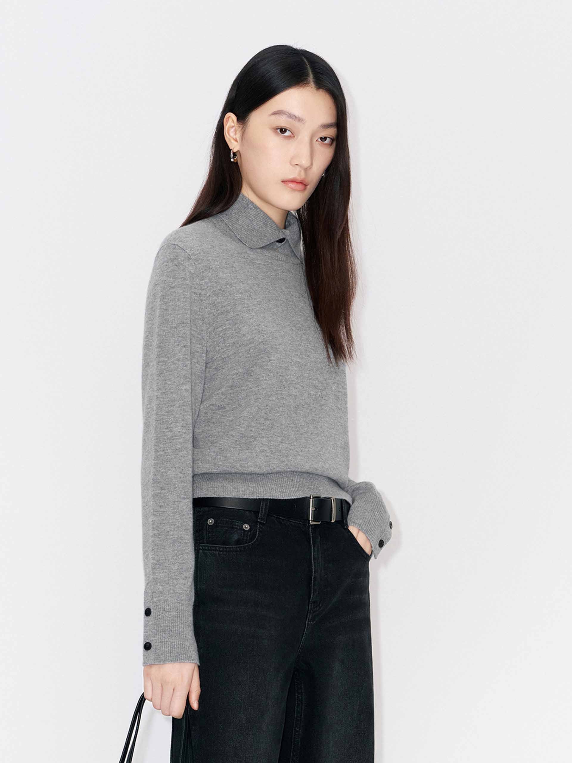 Ribbed Collar Knitted Sweater