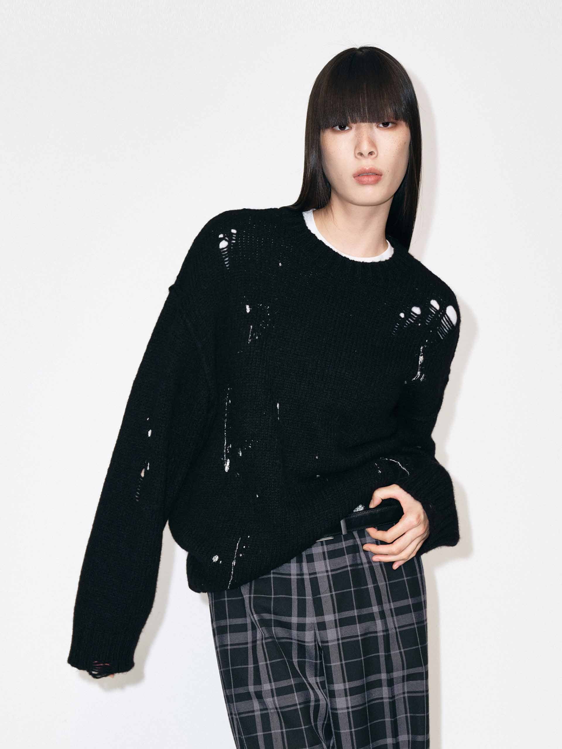 Ink Splashed Ripped Sweater