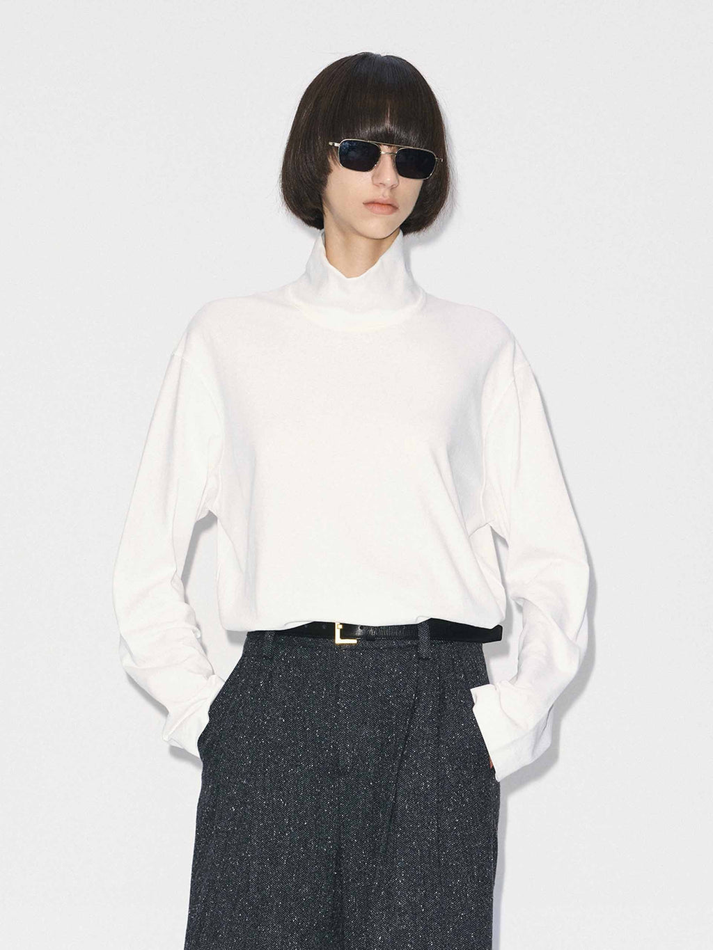 Turtleneck Pure Cotton T-shirt