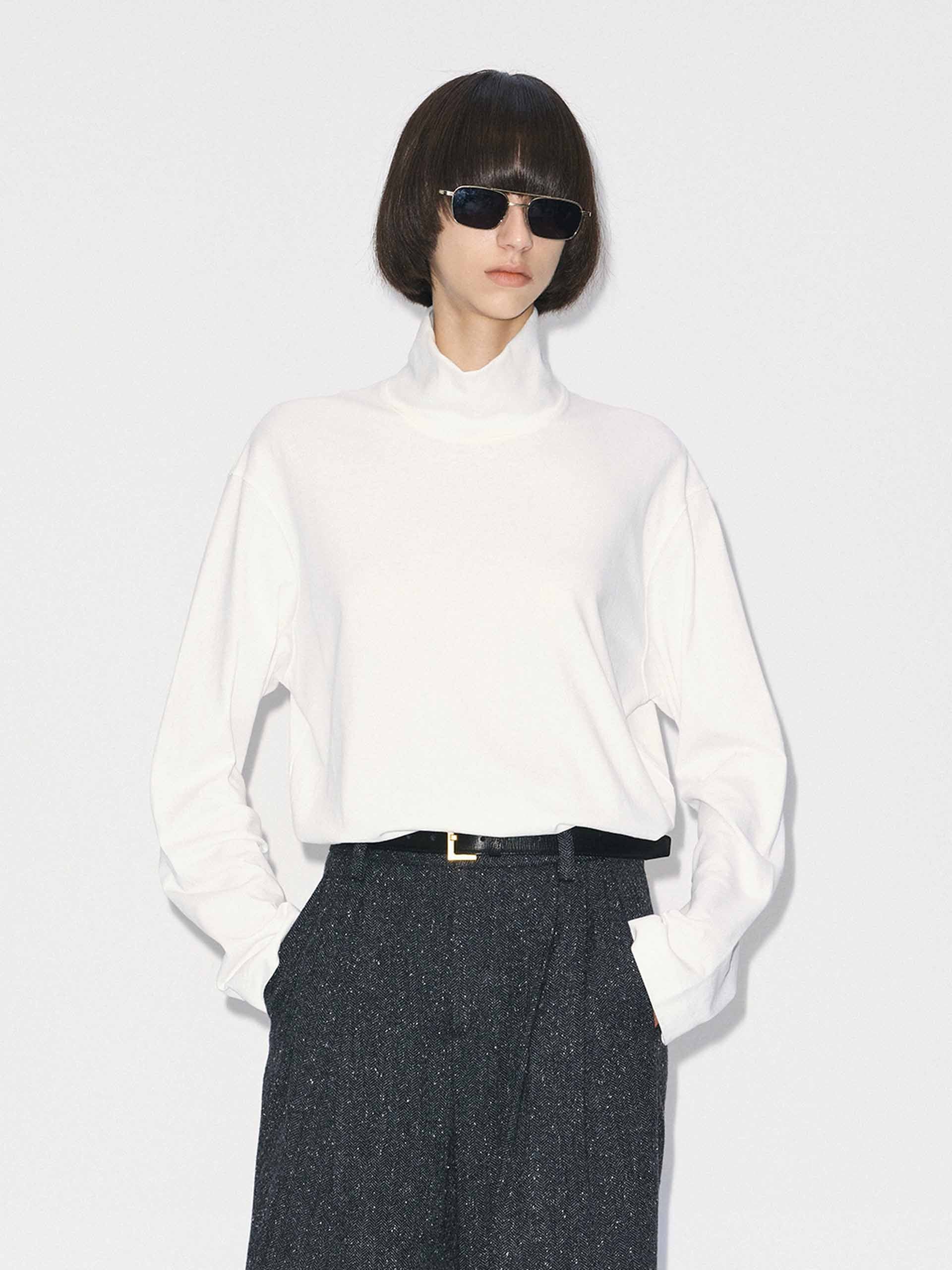 Turtleneck Pure Cotton T-shirt