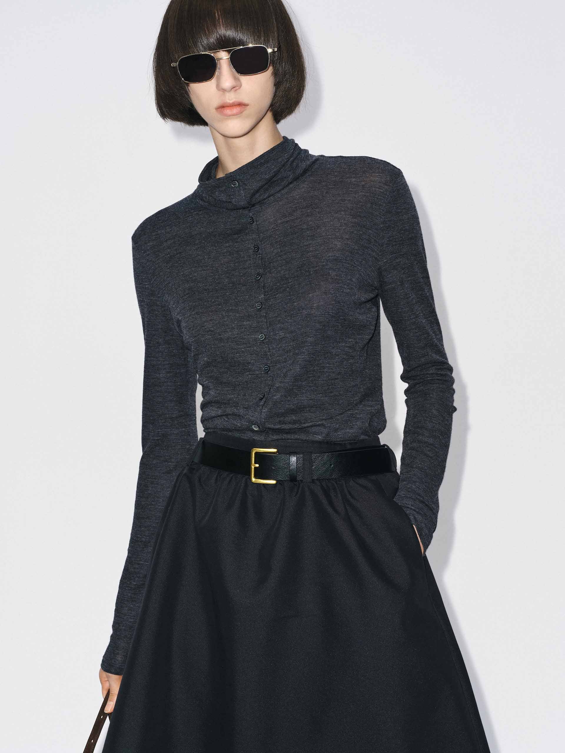 Button Closure Fitted Blouse