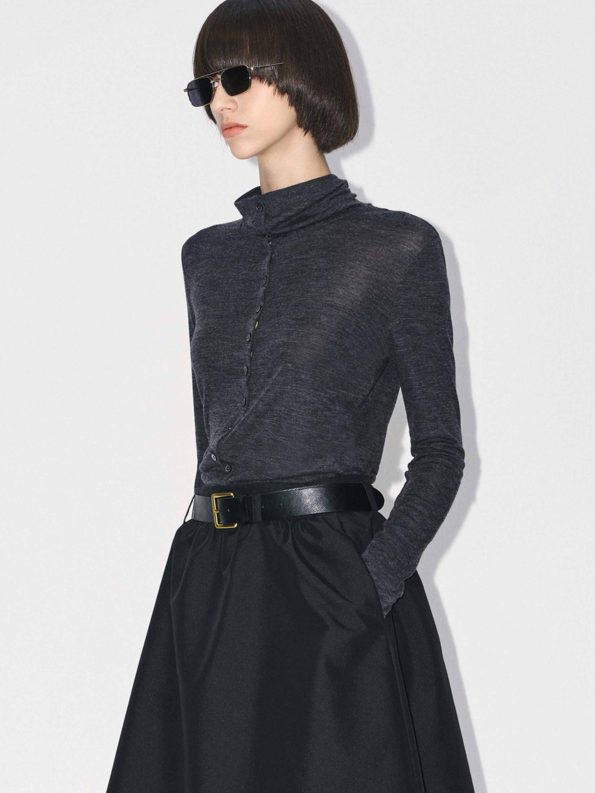 Button Closure Fitted Blouse