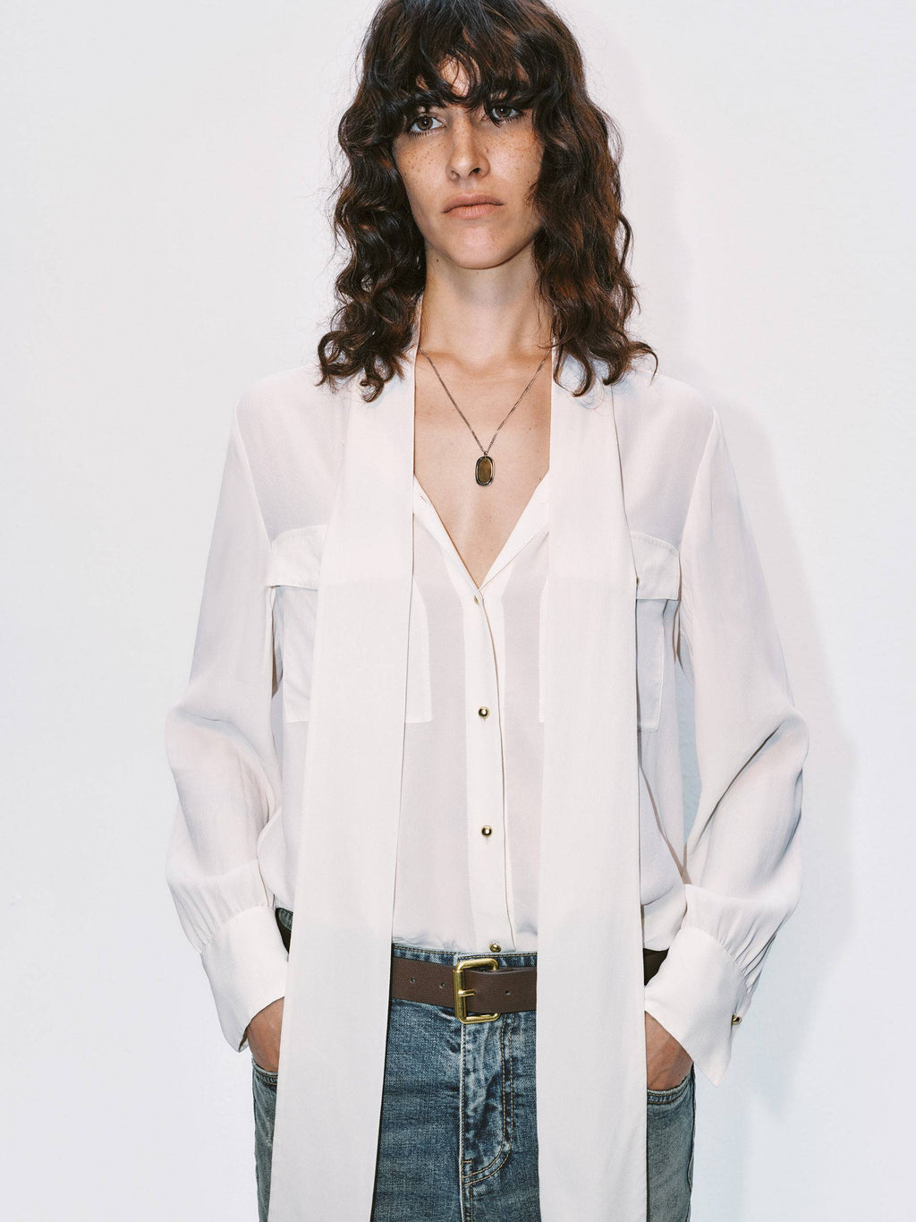 Front Tie Chiffon Blouse