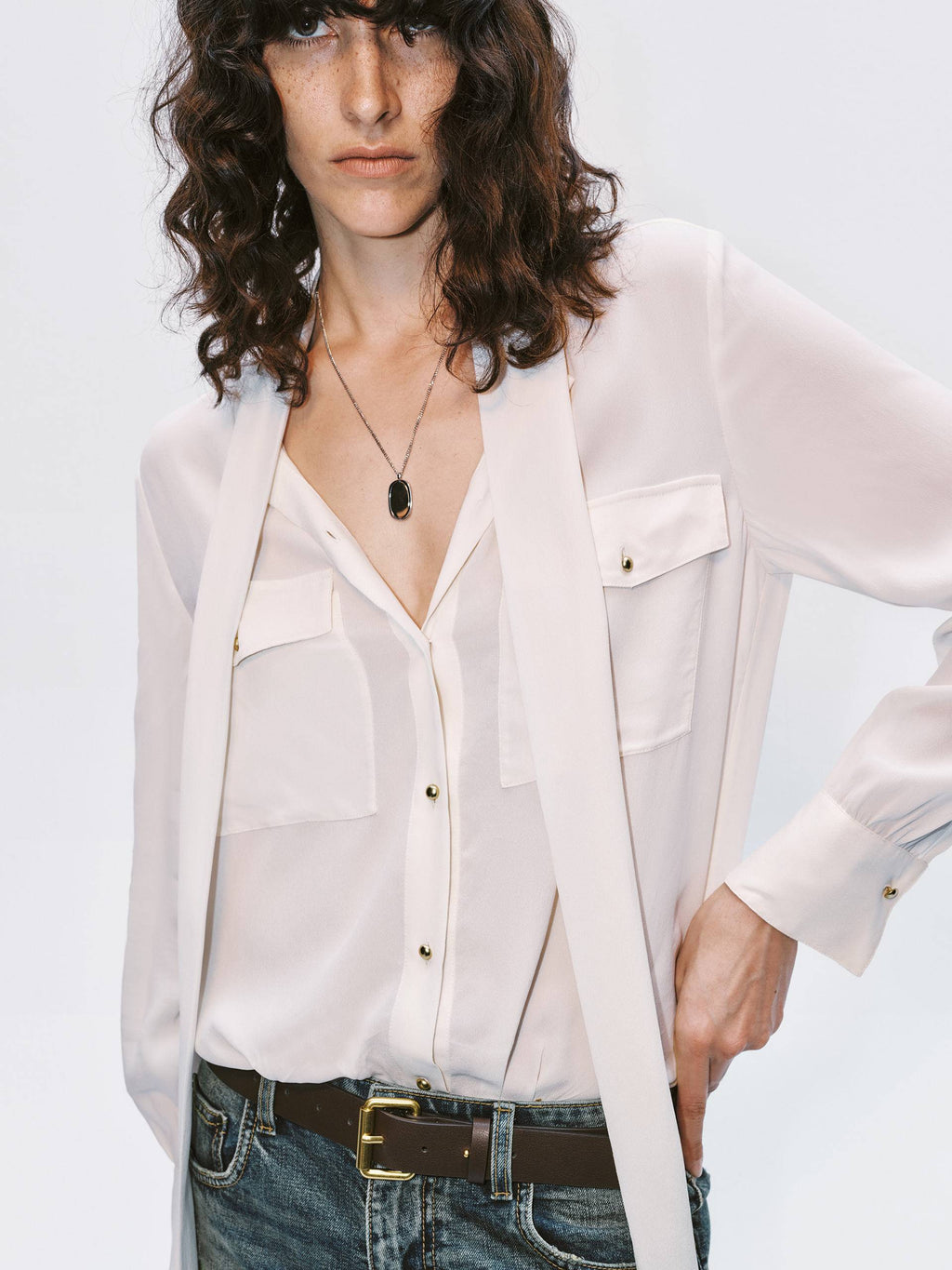 Front Tie Chiffon Blouse
