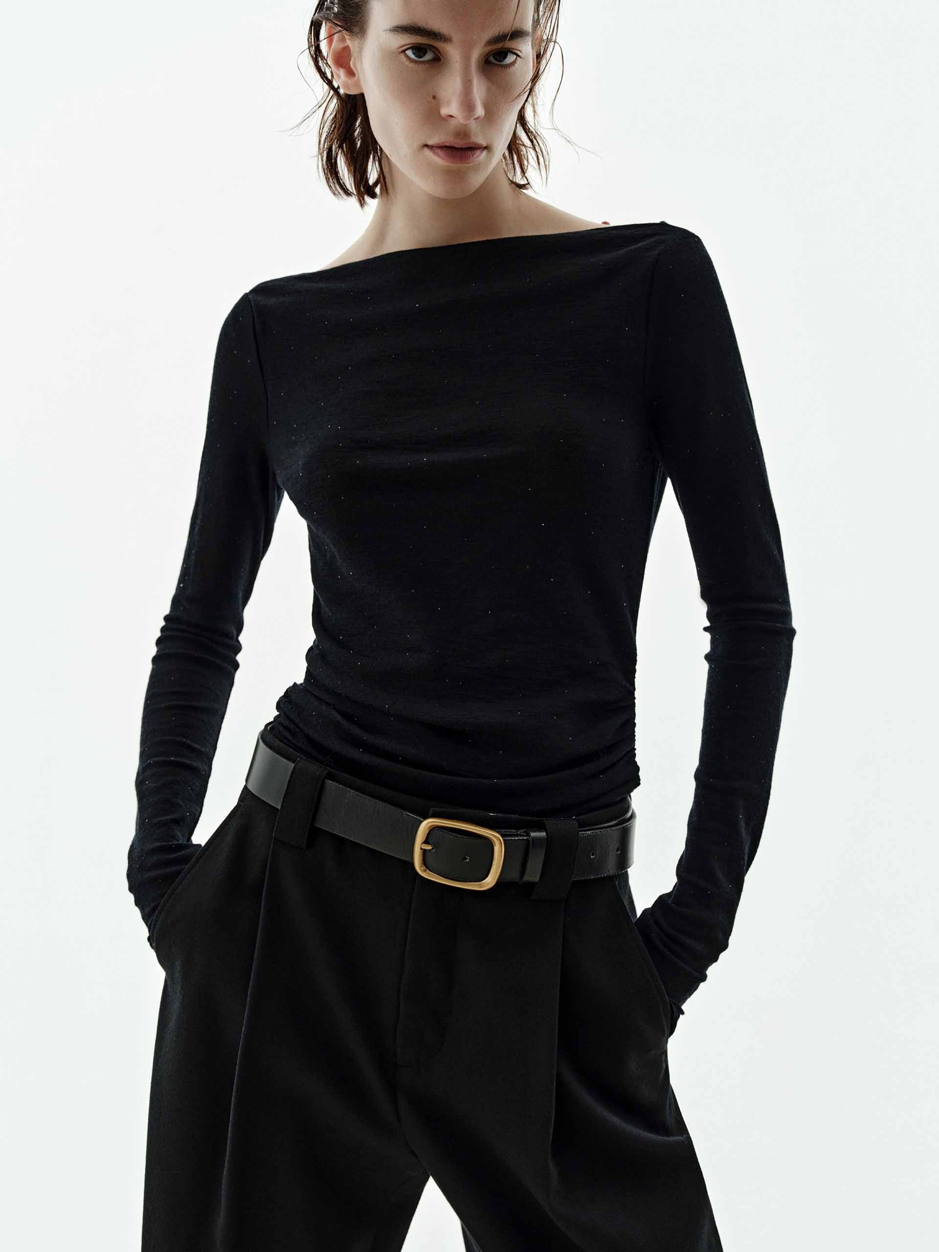 Off-shoulder Wool Blouse
