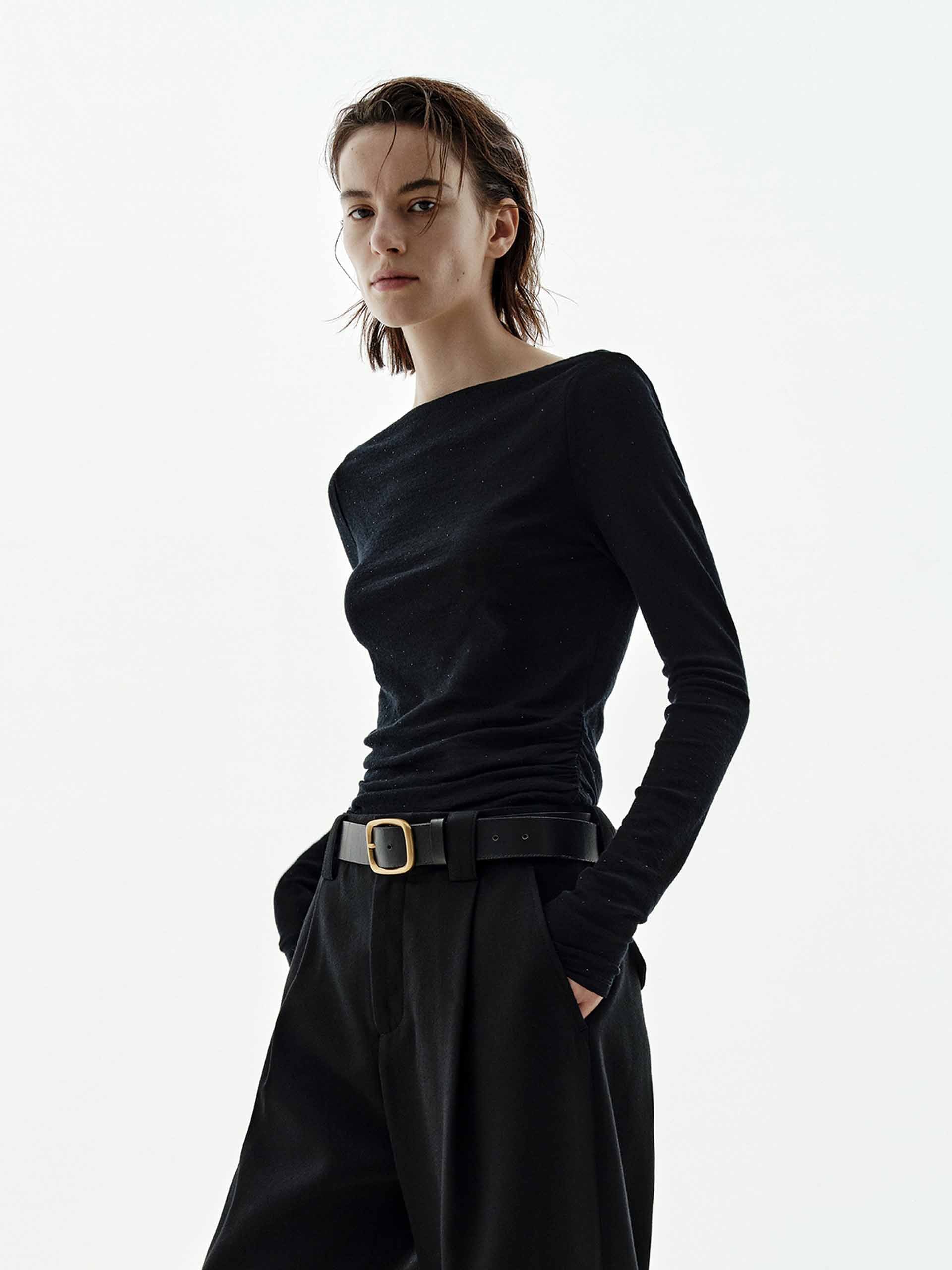 Off-shoulder Wool Blouse