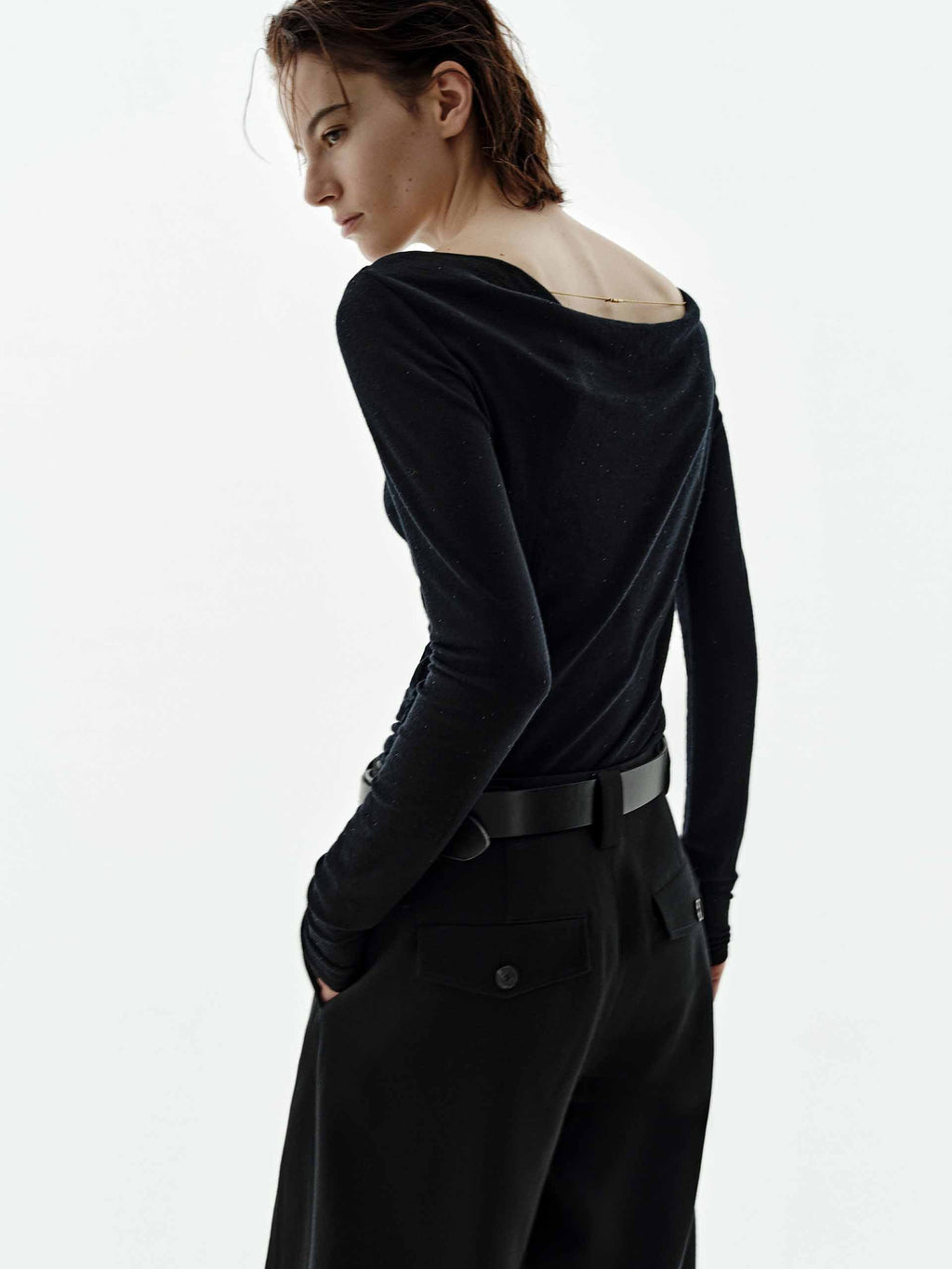 Off-shoulder Wool Blouse