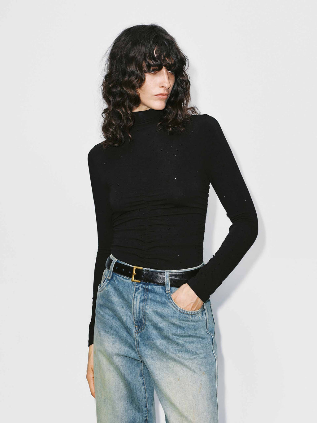 Turtleneck Rhinestone Blouse
