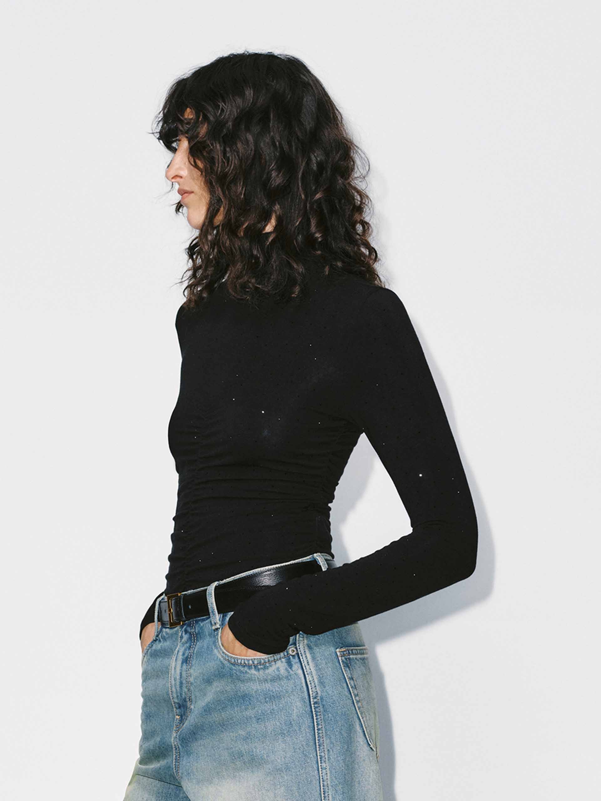 Turtleneck Rhinestone Blouse