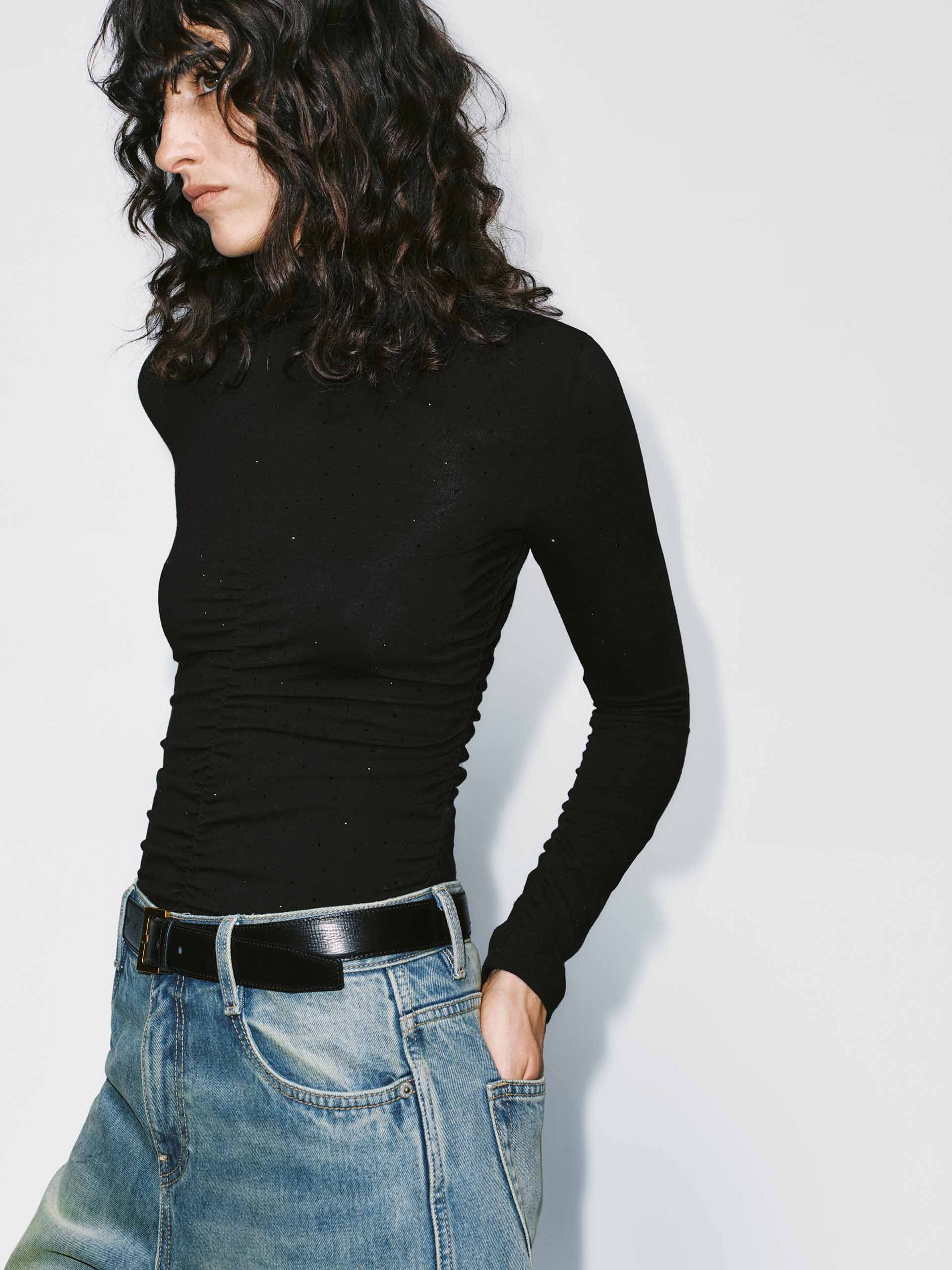 Turtleneck Rhinestone Blouse