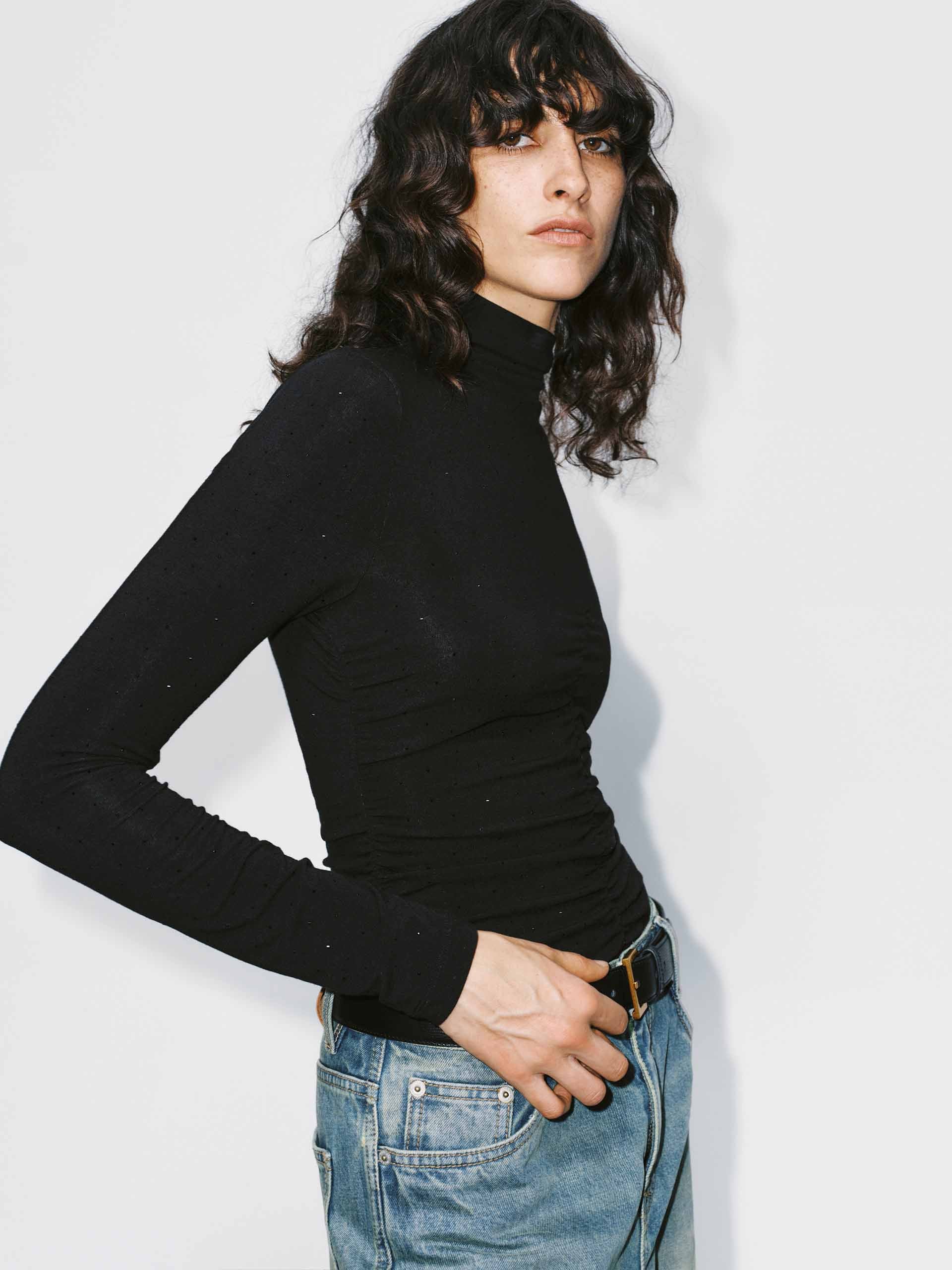Turtleneck Rhinestone Blouse