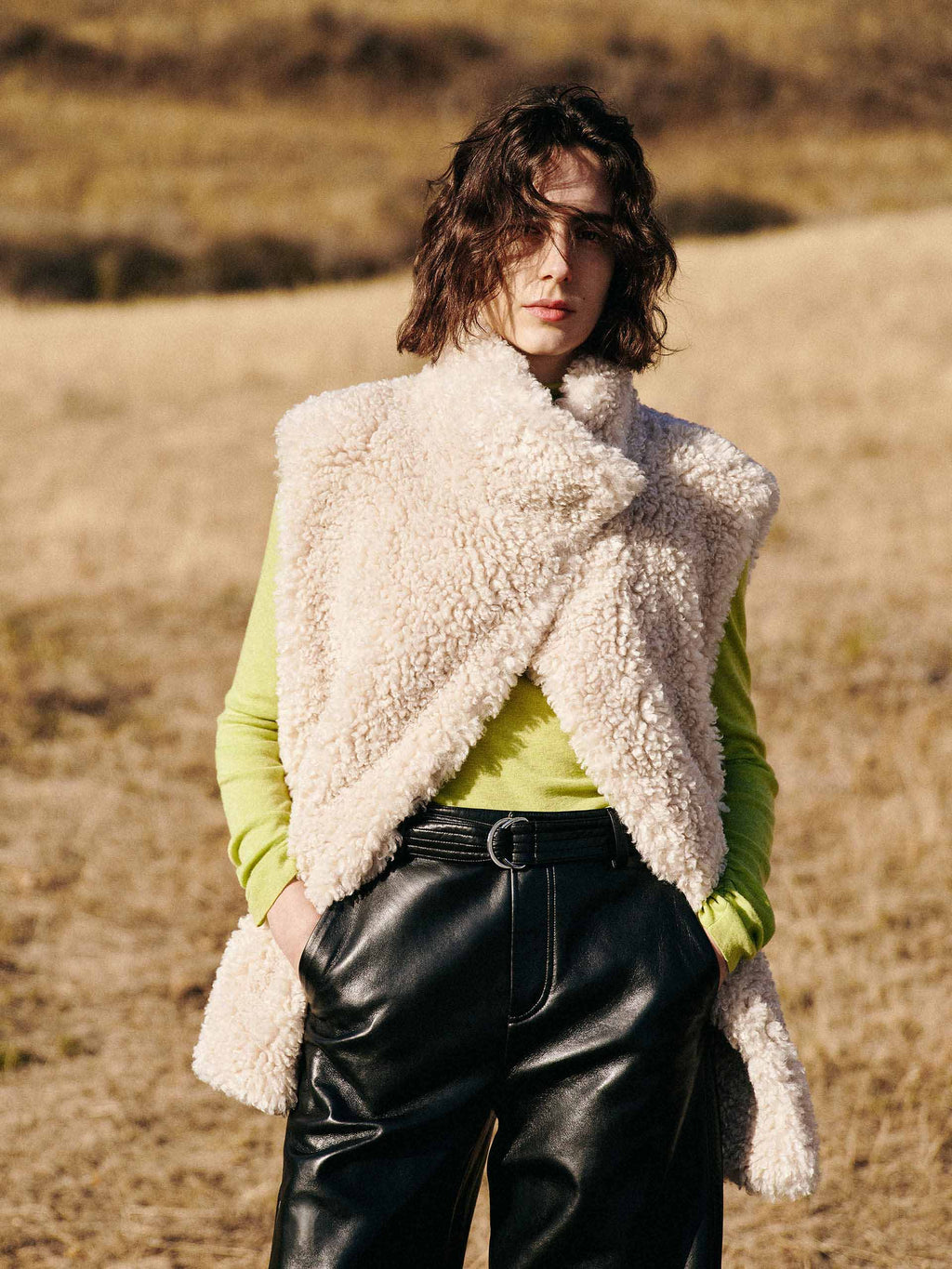 Faux Shearling Turtleneck Waistcoat