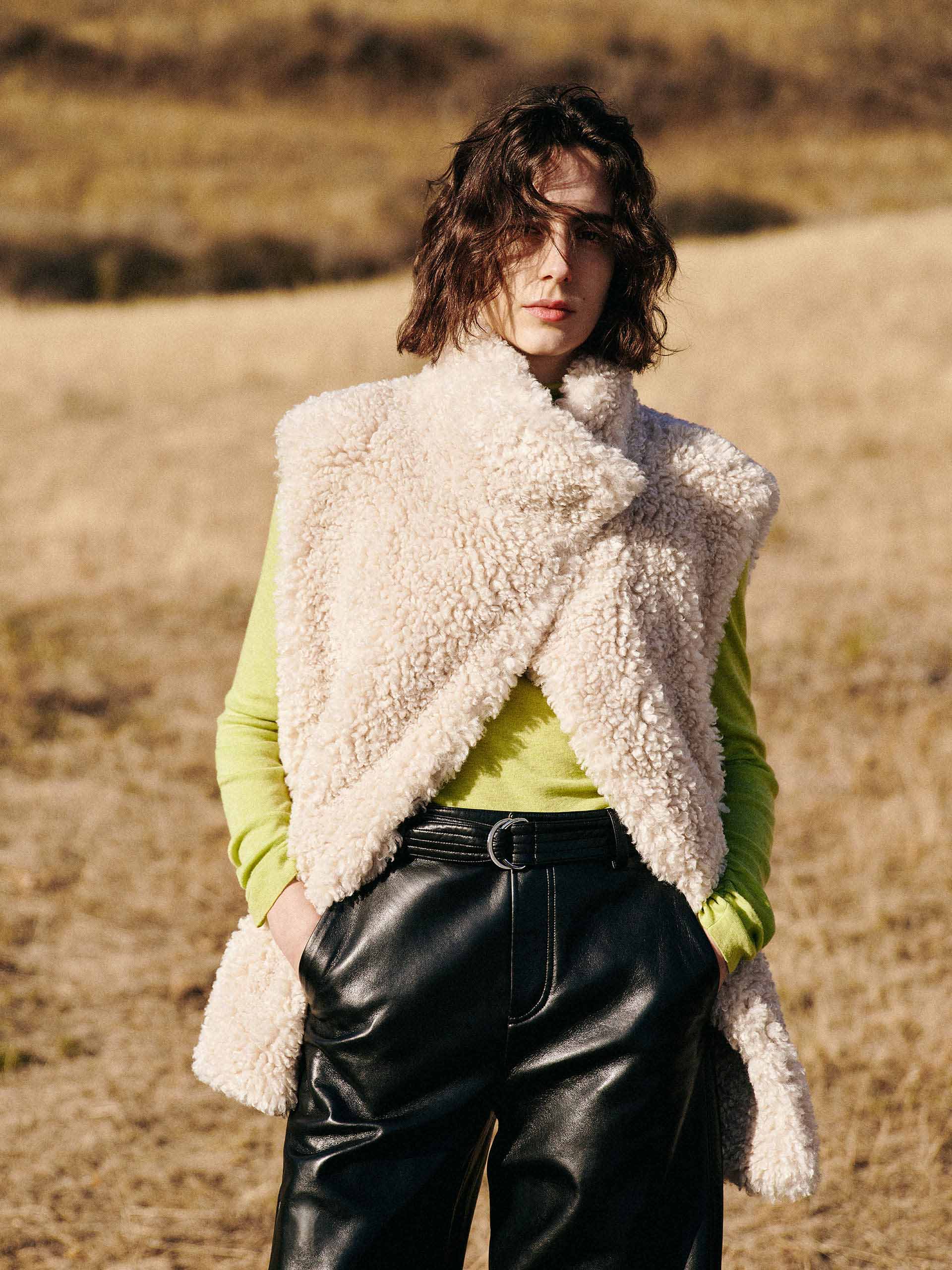 Faux Shearling Turtleneck Waistcoat