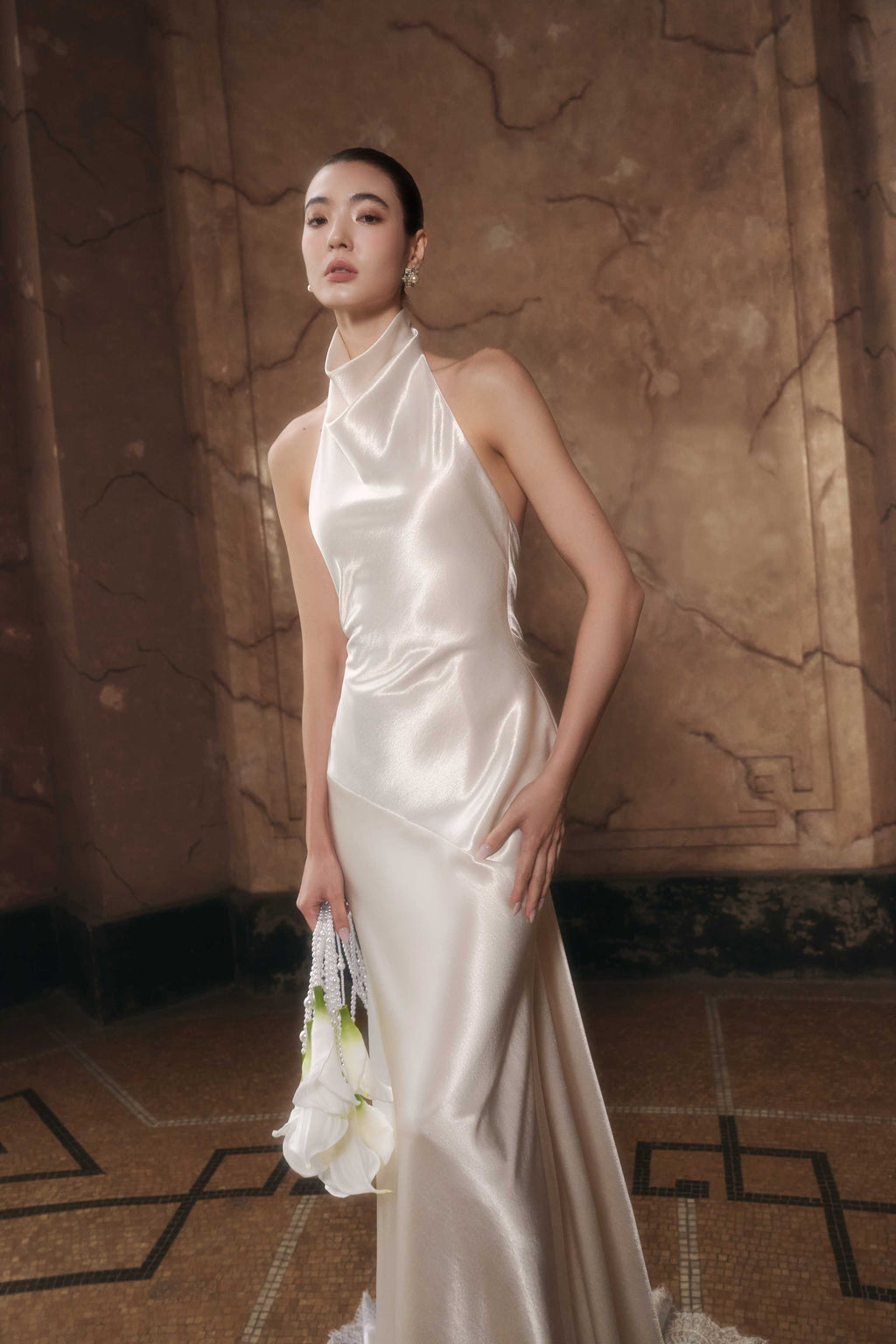 Satin Bias Halter Gown (Pre-Order 14 Days)