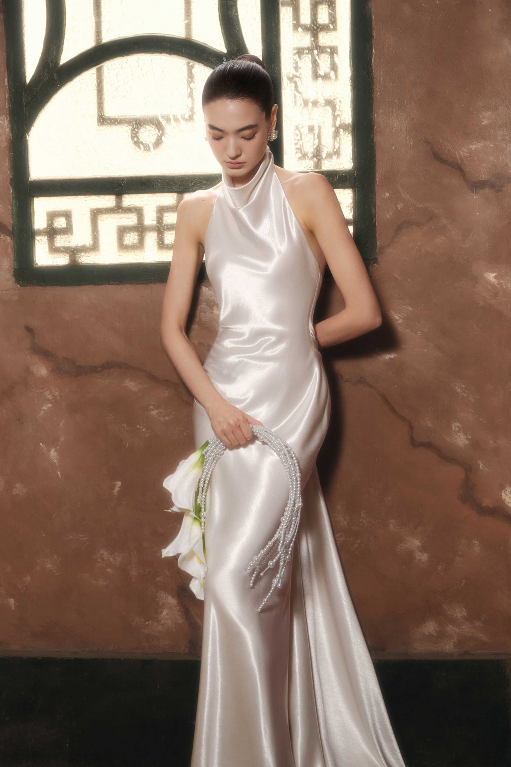Satin Bias Halter Gown (Pre-Order 14 Days)