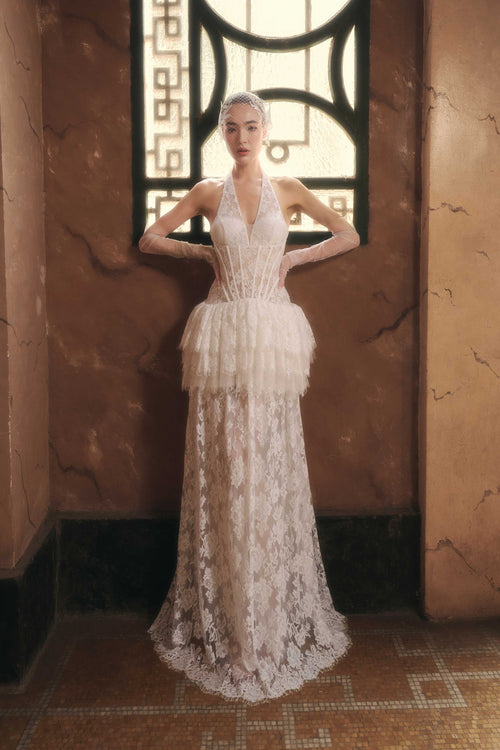 Celestine Lace Peplum Gown (Pre-Order 14 Days)