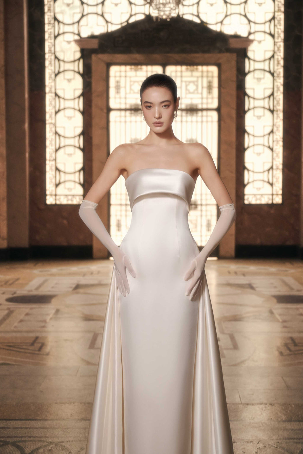 Vivienne Strapless Satin Cape Gown (Pre-Order 14 Days)