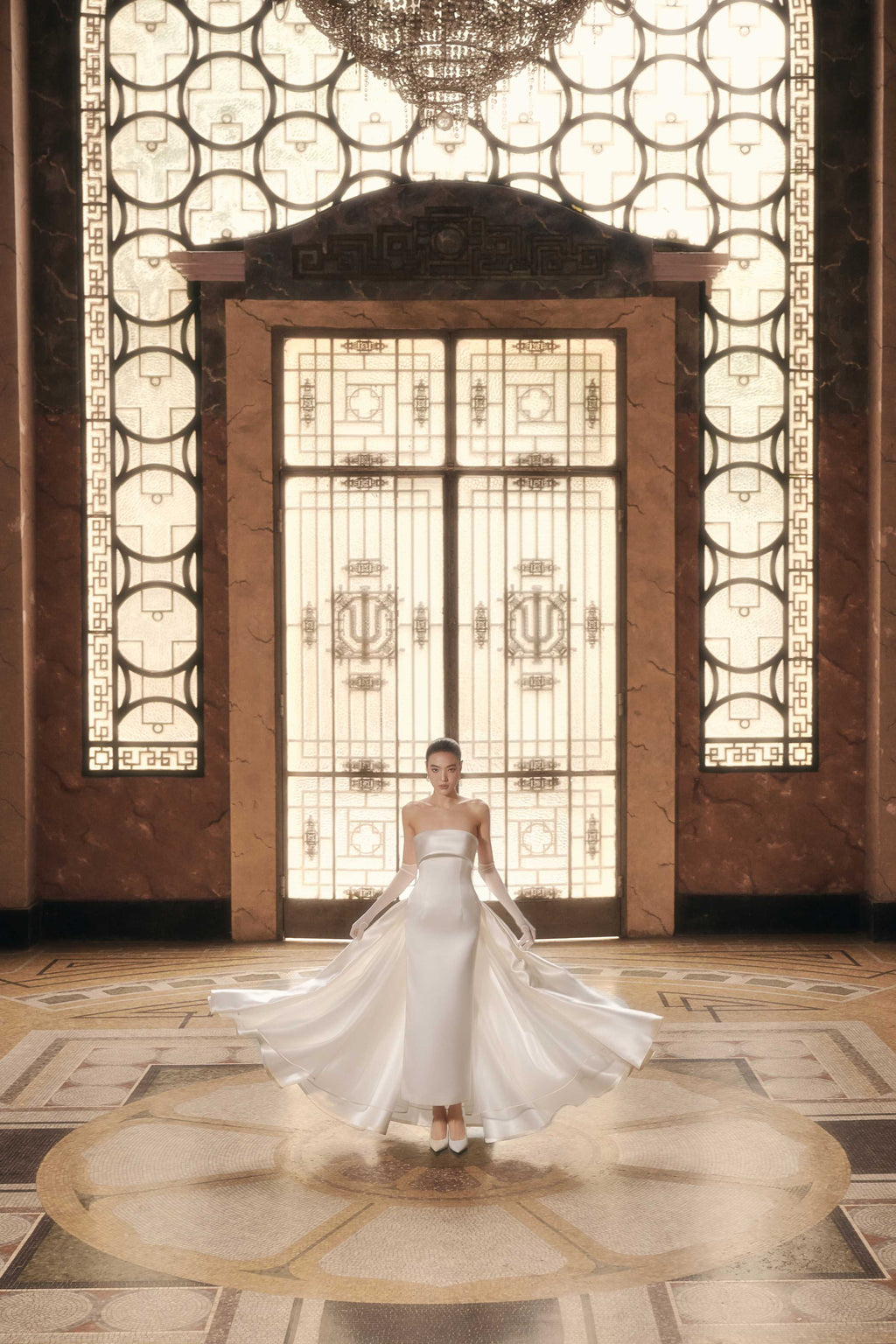 Vivienne Strapless Satin Cape Gown (Pre-Order 14 Days)