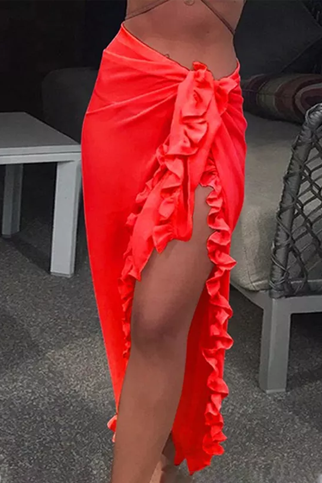 Women's Chiffon Swimsuit Cover Ups Fashion Sarong Bikini Wrap Skirt Red