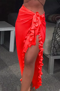 Women's Chiffon Swimsuit Cover Ups Fashion Sarong Bikini Wrap Skirt Red