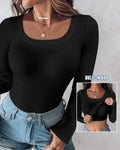 Long Sleeve Ribbed Fitted Top with Built-In Bra