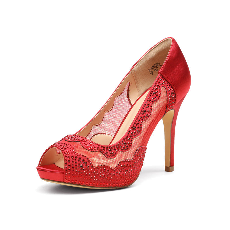Open Toe Rhinestone Pump Heel Sandals