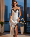 100% Mulberry Silk Lace Slit Nightgown