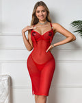 Red Sheer Mesh Nightgown with G-String