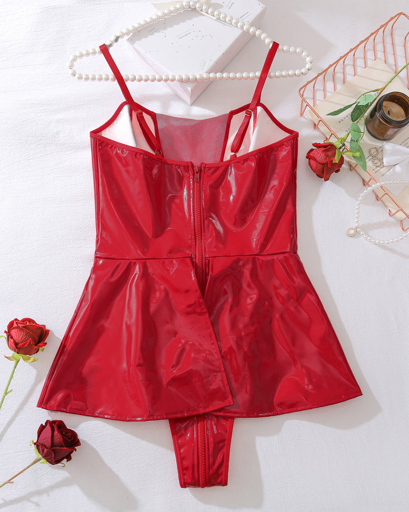 Leather Mini Dress Bodycon Bodysuit Dress