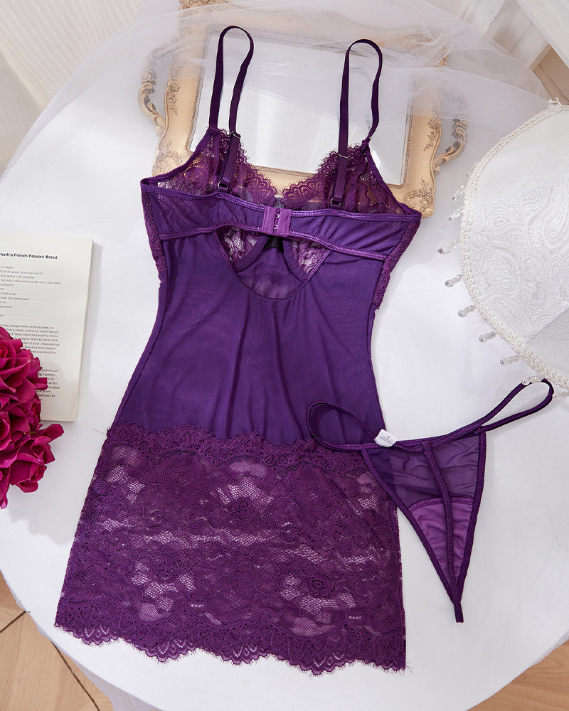 Purple Lace Inserts Slip Dress