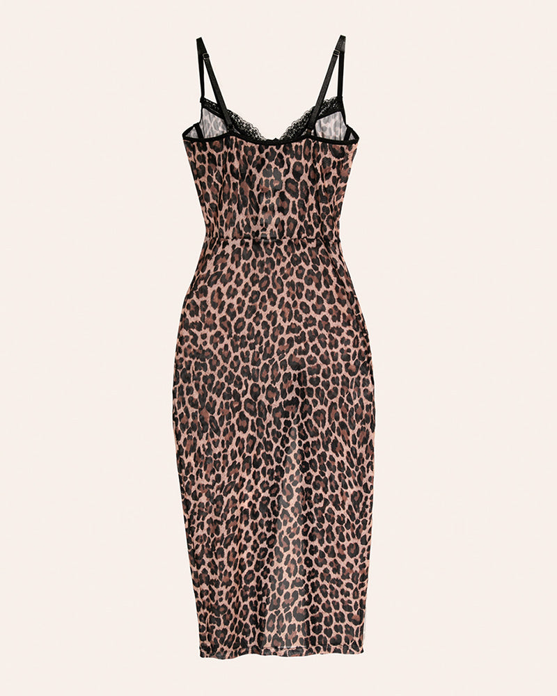 Hollow Leopard High Slit Dress+Thong