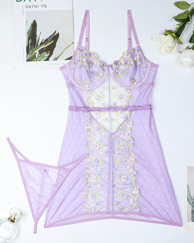 Lace Embroidered Florals Heart Back Dress