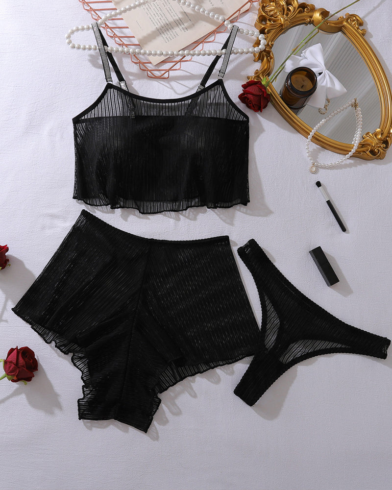 Mesh Sheer Tank Tops Shorts Pajamas Sets