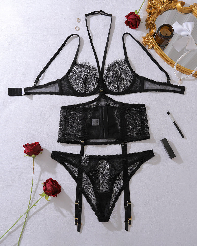 Eyelash Lace Halterneck Lingerie set