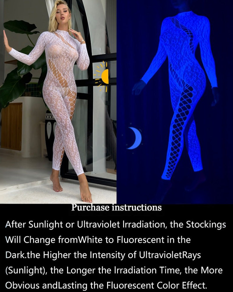 Glow In The Dark Blue Fishnet Body Stockings