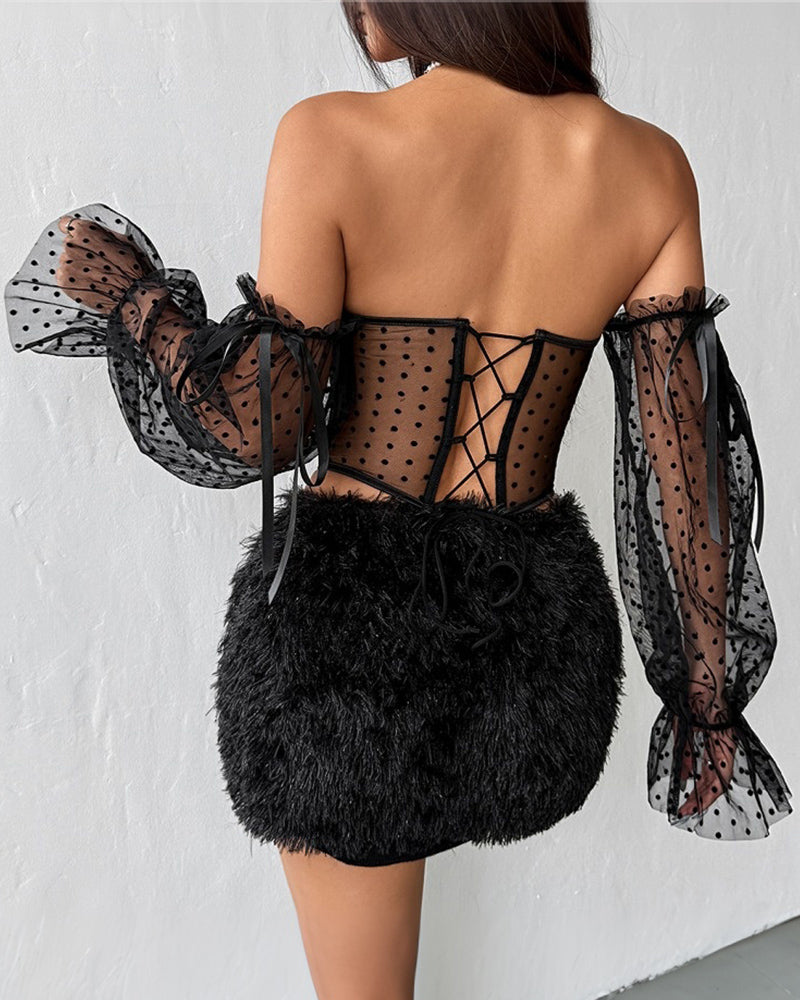 Long Sleeve Polka Dot Off-shoulder Corset