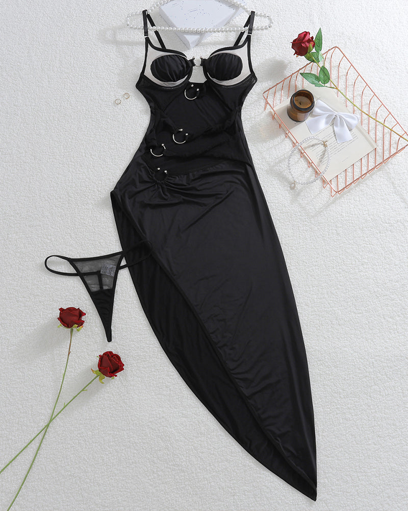 Asymmetrical Splicing Night Dress with Panty