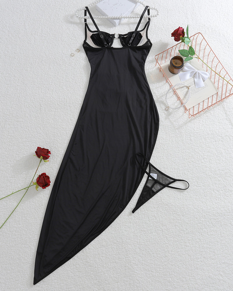 Asymmetrical Splicing Night Dress with Panty